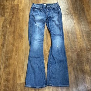 Silver jasmine light wash distressed flare jeans size 27